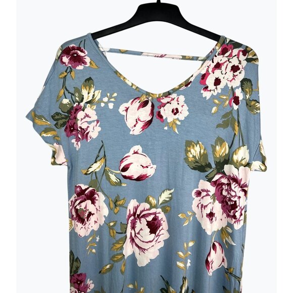 LuLaRoe Macy Floral Maxi Dress With Short Sleeves & Pockets Light Blue Medium - Picture 5 of 15